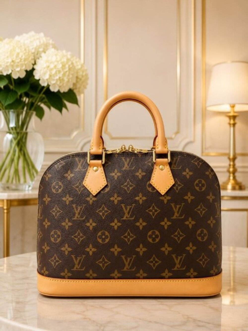 Authentic Louis Vuitton Alma Monogram Canvas Satchel Top Handle Bag